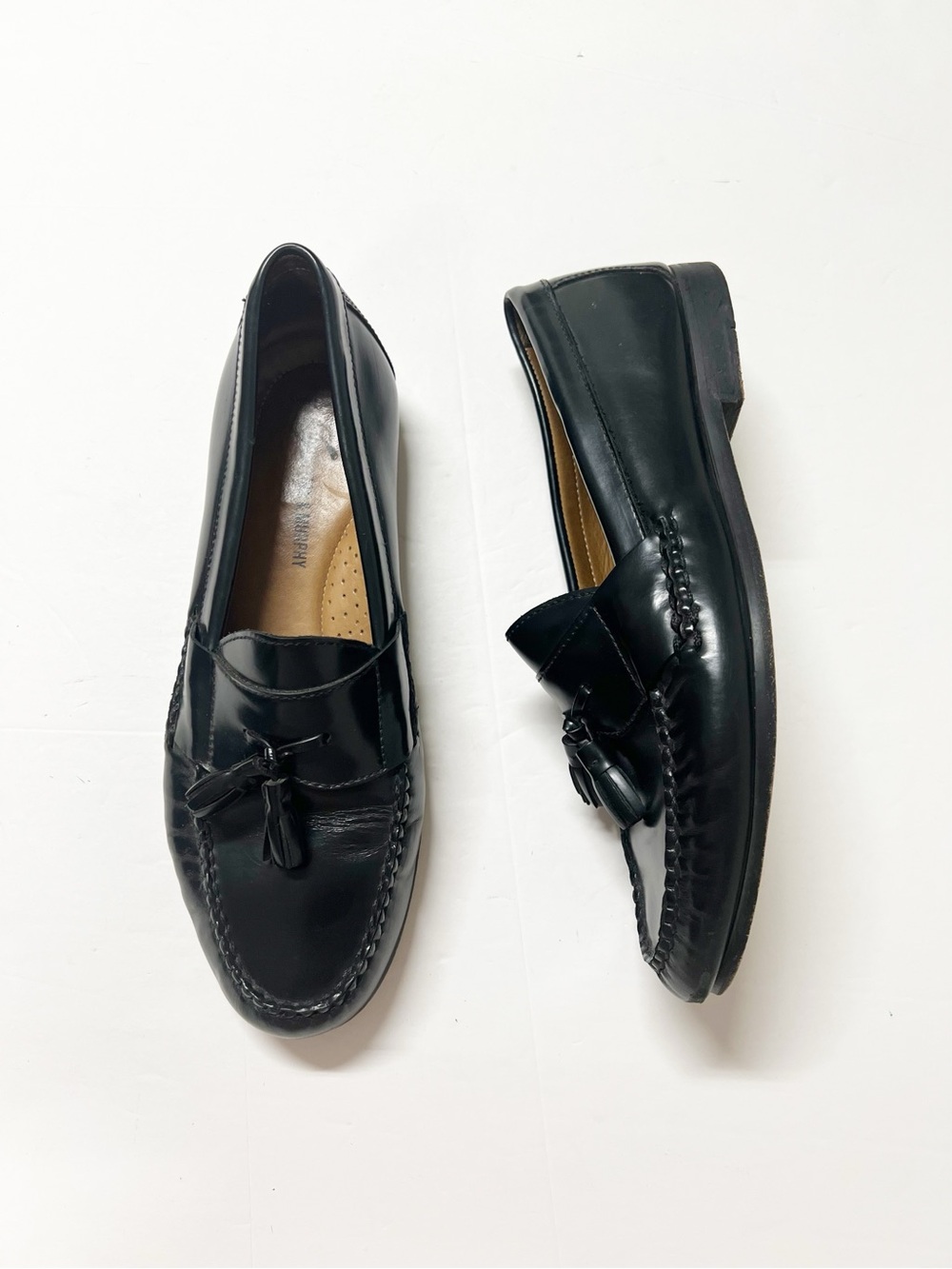 Johnston & Murphy Mens Polished Black Leather Tassel Hayes Loafers Size 10M